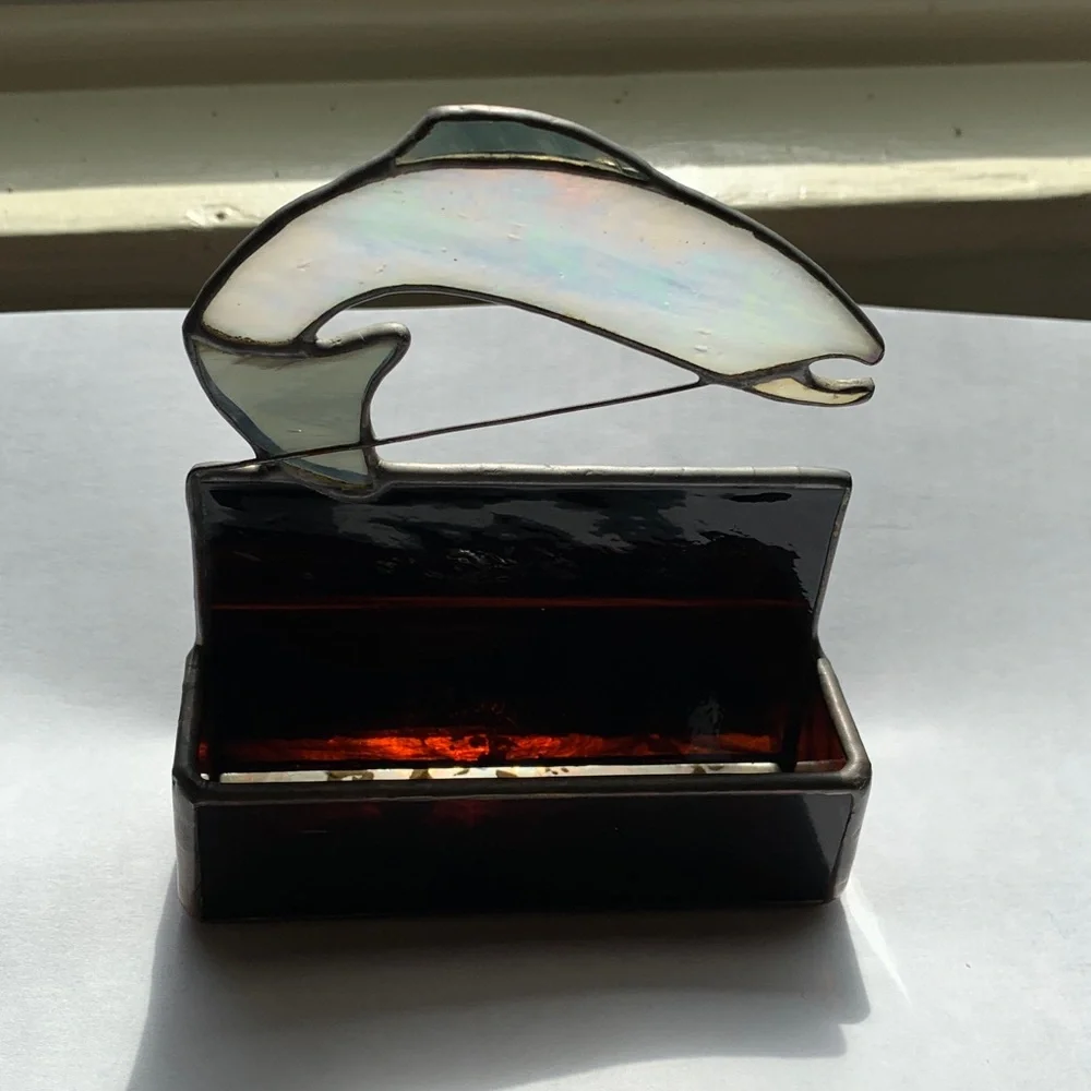 “Going Fishing” Business Office Card Holder✨Stained Glass✨Handmade